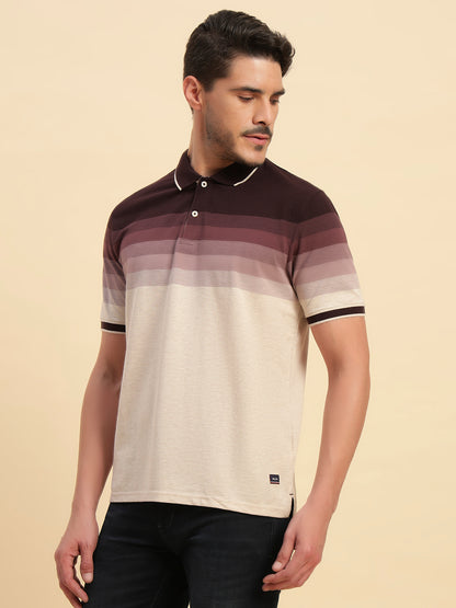 T-Shirt for Men | Breathable & Soft with Color Fastness Regular Fit Polo Neck Poly Cotton Fabric Colour Block Pattern