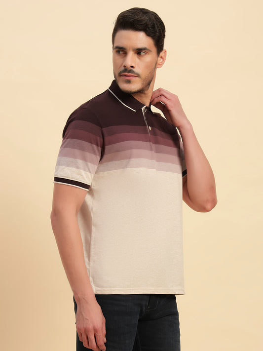 T-Shirt for Men | Breathable & Soft with Color Fastness Regular Fit Polo Neck Poly Cotton Fabric Colour Block Pattern