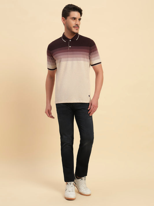 T-Shirt for Men | Breathable & Soft with Color Fastness Regular Fit Polo Neck Poly Cotton Fabric Colour Block Pattern