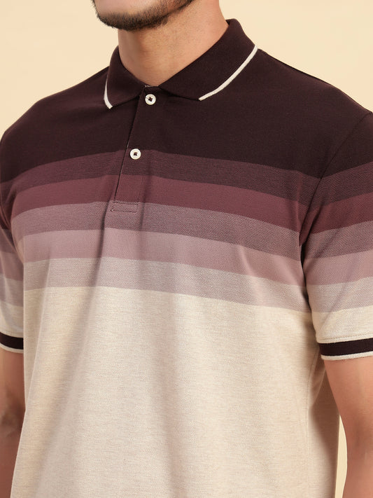 T-Shirt for Men | Breathable & Soft with Color Fastness Regular Fit Polo Neck Poly Cotton Fabric Colour Block Pattern