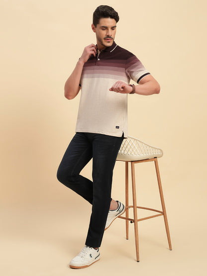 T-Shirt for Men | Breathable & Soft with Color Fastness Regular Fit Polo Neck Poly Cotton Fabric Colour Block Pattern