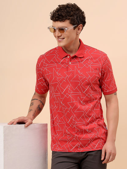 T-Shirt for Men | Breathable & Soft with Color Fastness Regular Fit Polo Neck Cotton Blend Fabric Printed Pattern