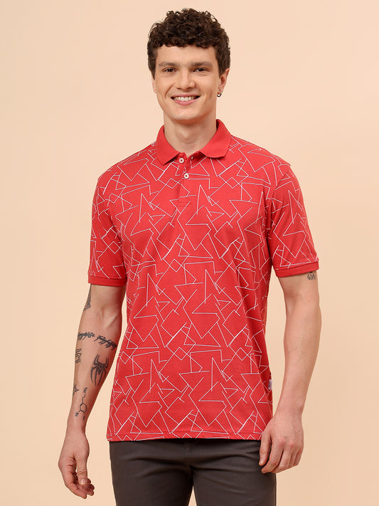 T-Shirt for Men | Breathable & Soft with Color Fastness Regular Fit Polo Neck Cotton Blend Fabric Printed Pattern