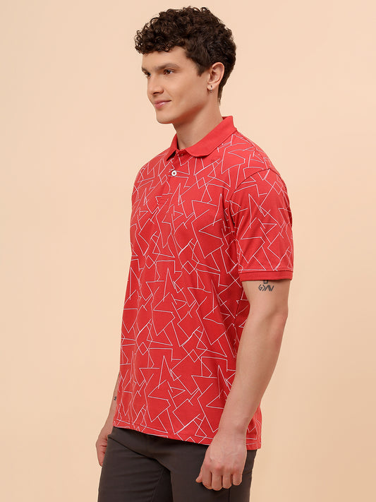 T-Shirt for Men | Breathable & Soft with Color Fastness Regular Fit Polo Neck Cotton Blend Fabric Printed Pattern