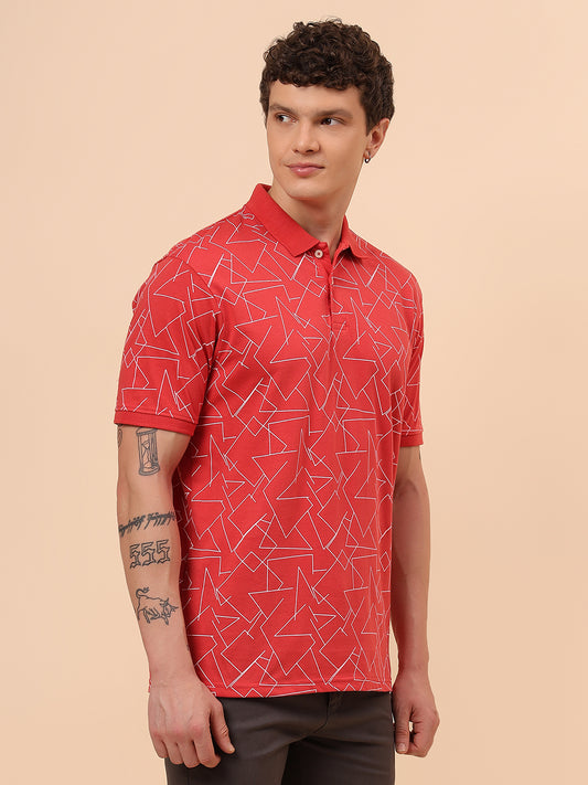 T-Shirt for Men | Breathable & Soft with Color Fastness Regular Fit Polo Neck Cotton Blend Fabric Printed Pattern