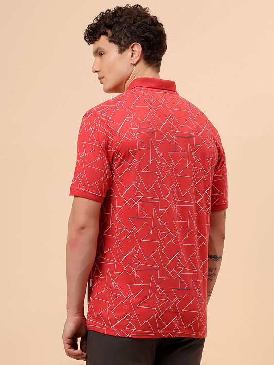 T-Shirt for Men | Breathable & Soft with Color Fastness Regular Fit Polo Neck Cotton Blend Fabric Printed Pattern