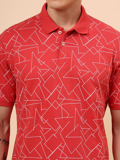 T-Shirt for Men | Breathable & Soft with Color Fastness Regular Fit Polo Neck Cotton Blend Fabric Printed Pattern