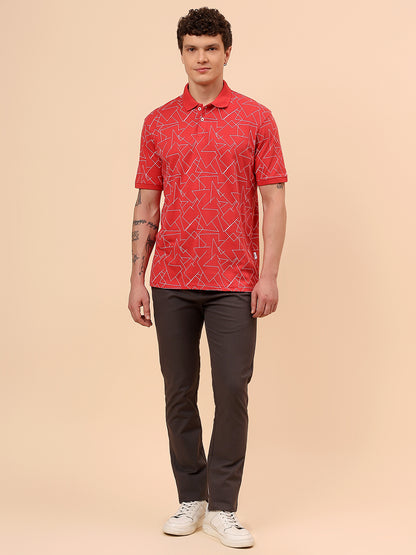 T-Shirt for Men | Breathable & Soft with Color Fastness Regular Fit Polo Neck Cotton Blend Fabric Printed Pattern