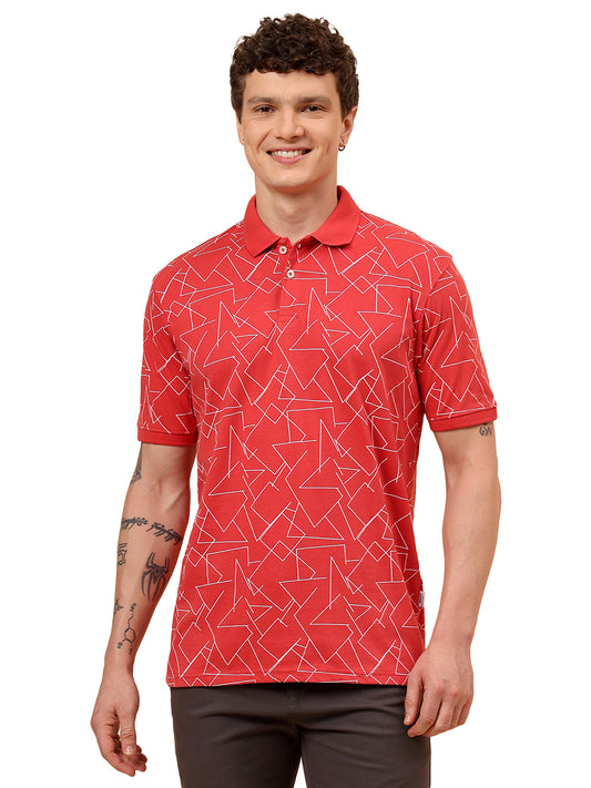 T-Shirt for Men | Breathable & Soft with Color Fastness Regular Fit Polo Neck Cotton Blend Fabric Printed Pattern