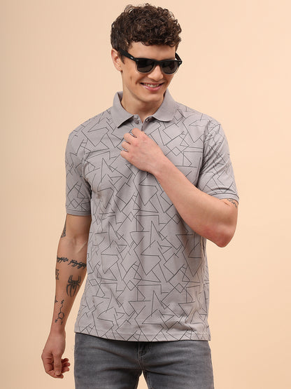 T-Shirt for Men | Breathable & Soft with Color Fastness Regular Fit Polo Neck Cotton Blend Fabric Printed Pattern