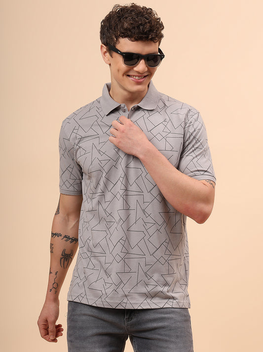 T-Shirt for Men | Breathable & Soft with Color Fastness Regular Fit Polo Neck Cotton Blend Fabric Printed Pattern