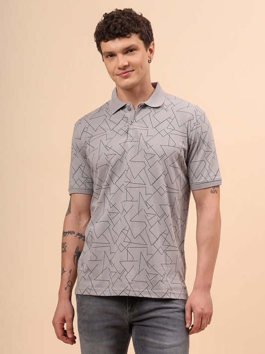 T-Shirt for Men | Breathable & Soft with Color Fastness Regular Fit Polo Neck Cotton Blend Fabric Printed Pattern