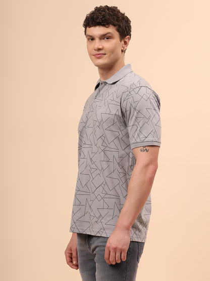 T-Shirt for Men | Breathable & Soft with Color Fastness Regular Fit Polo Neck Cotton Blend Fabric Printed Pattern