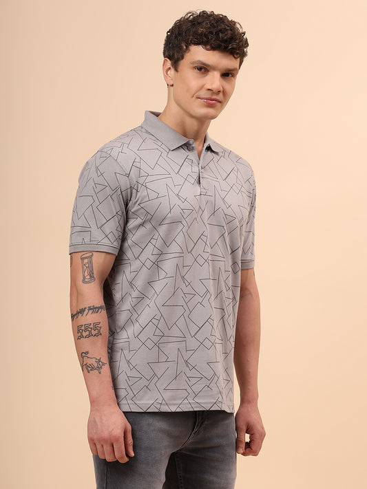 T-Shirt for Men | Breathable & Soft with Color Fastness Regular Fit Polo Neck Cotton Blend Fabric Printed Pattern