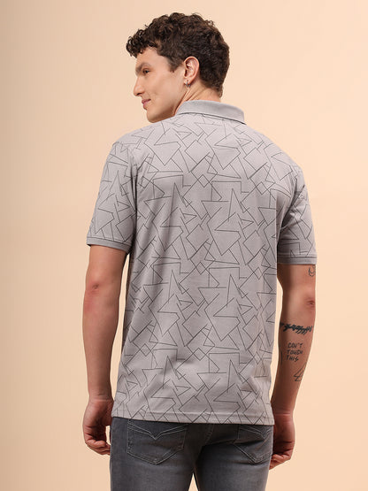 T-Shirt for Men | Breathable & Soft with Color Fastness Regular Fit Polo Neck Cotton Blend Fabric Printed Pattern