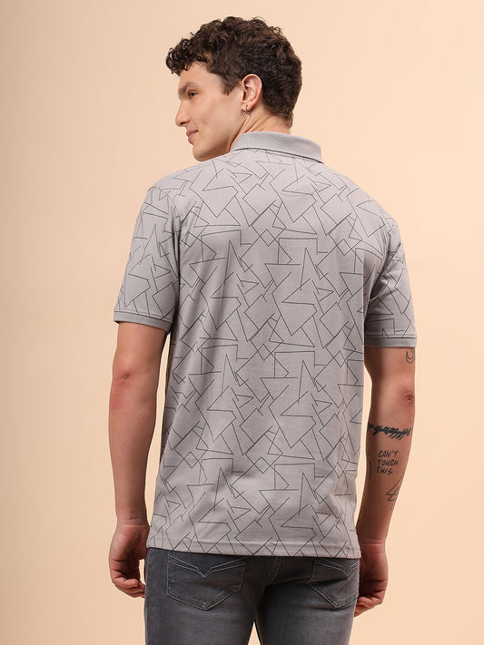 T-Shirt for Men | Breathable & Soft with Color Fastness Regular Fit Polo Neck Cotton Blend Fabric Printed Pattern