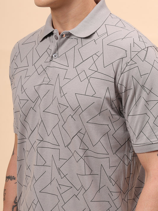T-Shirt for Men | Breathable & Soft with Color Fastness Regular Fit Polo Neck Cotton Blend Fabric Printed Pattern