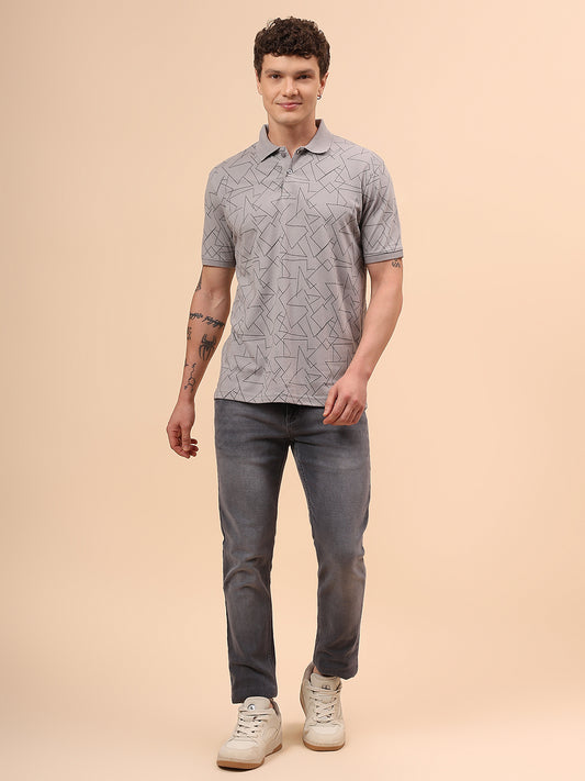 T-Shirt for Men | Breathable & Soft with Color Fastness Regular Fit Polo Neck Cotton Blend Fabric Printed Pattern