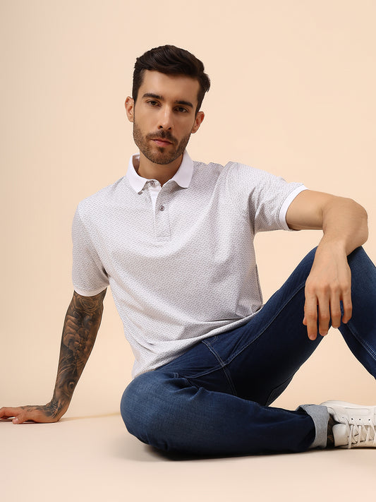 T-Shirt for Men | Breathable & Soft with Color Fastness Regular Fit Polo Neck Cotton Blend Fabric Printed Pattern