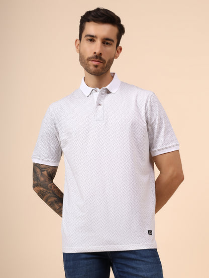 T-Shirt for Men | Breathable & Soft with Color Fastness Regular Fit Polo Neck Cotton Blend Fabric Printed Pattern