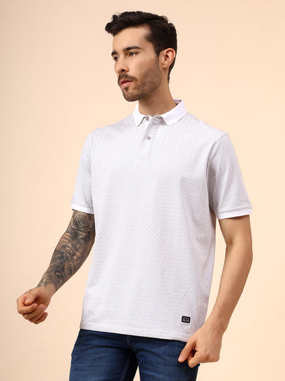 T-Shirt for Men | Breathable & Soft with Color Fastness Regular Fit Polo Neck Cotton Blend Fabric Printed Pattern