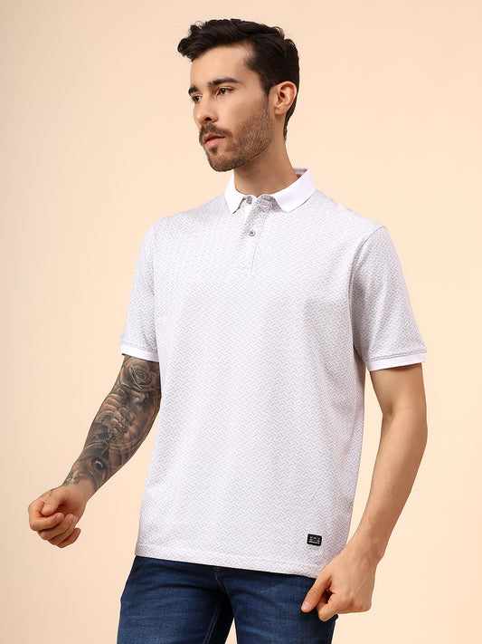 T-Shirt for Men | Breathable & Soft with Color Fastness Regular Fit Polo Neck Cotton Blend Fabric Printed Pattern