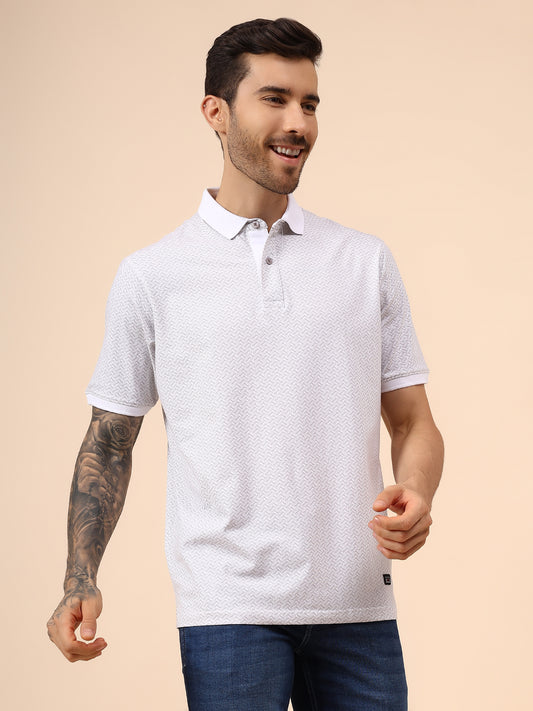 T-Shirt for Men | Breathable & Soft with Color Fastness Regular Fit Polo Neck Cotton Blend Fabric Printed Pattern