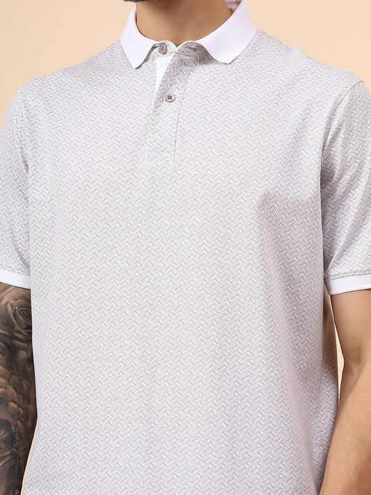 T-Shirt for Men | Breathable & Soft with Color Fastness Regular Fit Polo Neck Cotton Blend Fabric Printed Pattern