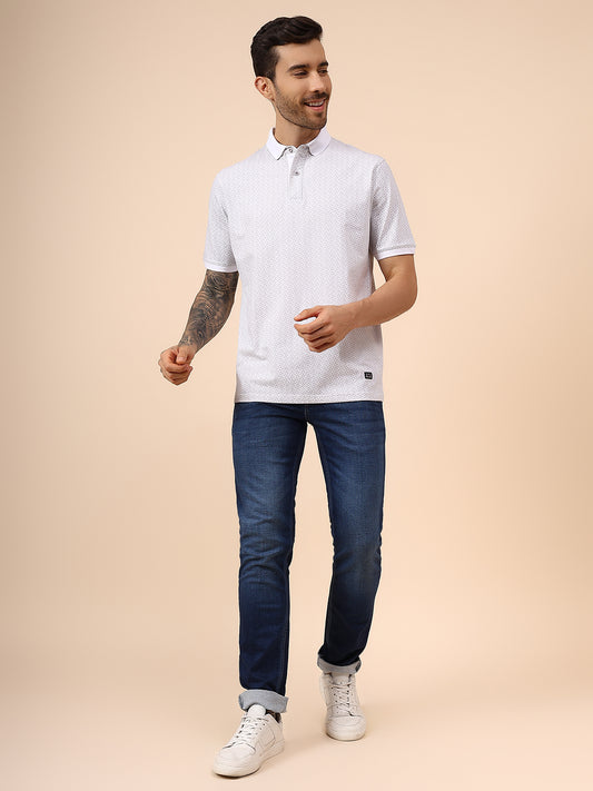 T-Shirt for Men | Breathable & Soft with Color Fastness Regular Fit Polo Neck Cotton Blend Fabric Printed Pattern