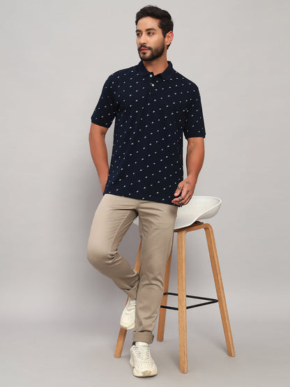 T-Shirt for Men | Breathable & Soft with Color Fastness Regular Fit Polo Neck Poly Cotton Fabric Printed Pattern