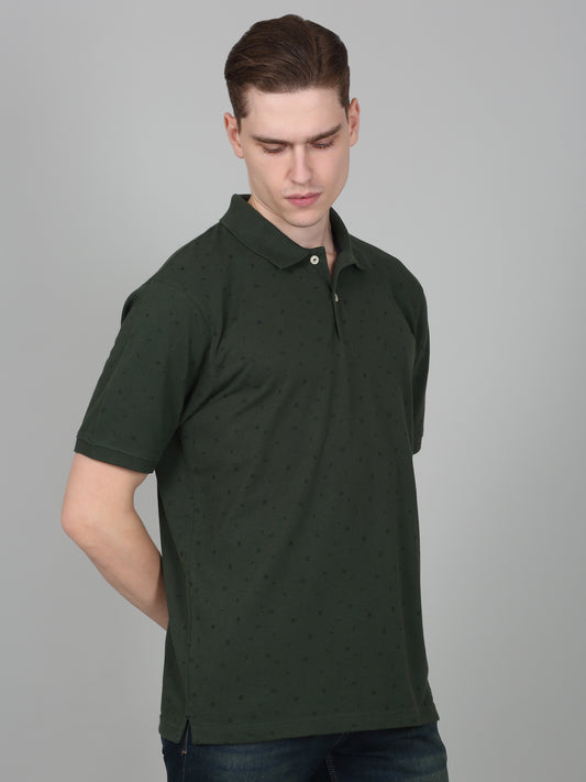 T-Shirt for Men | Breathable & Soft with Color Fastness Regular Fit Polo Neck Poly Cotton Fabric Printed Pattern