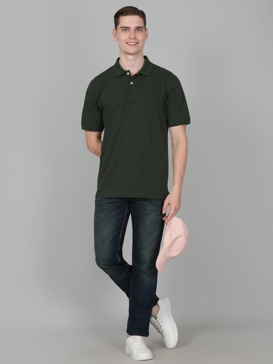 T-Shirt for Men | Breathable & Soft with Color Fastness Regular Fit Polo Neck Poly Cotton Fabric Printed Pattern