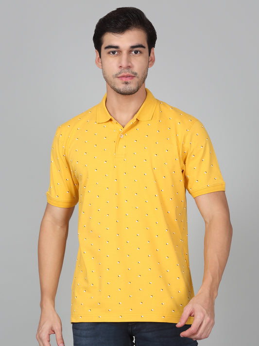 T-Shirt for Men | Breathable & Soft with Color Fastness Regular Fit Polo Neck Cotton Blend Fabric Printed Pattern
