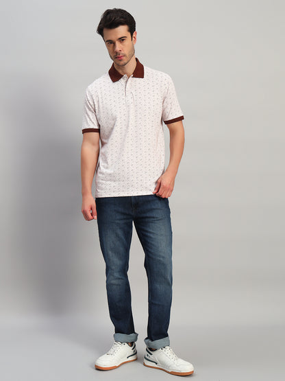 T-Shirt for Men | Breathable & Soft with Color Fastness Regular Fit Polo Neck Cotton Blend Fabric Printed Pattern