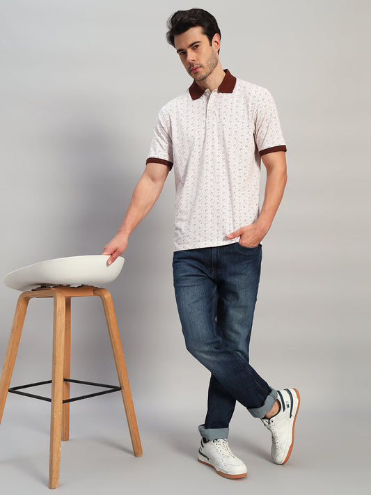 T-Shirt for Men | Breathable & Soft with Color Fastness Regular Fit Polo Neck Cotton Blend Fabric Printed Pattern