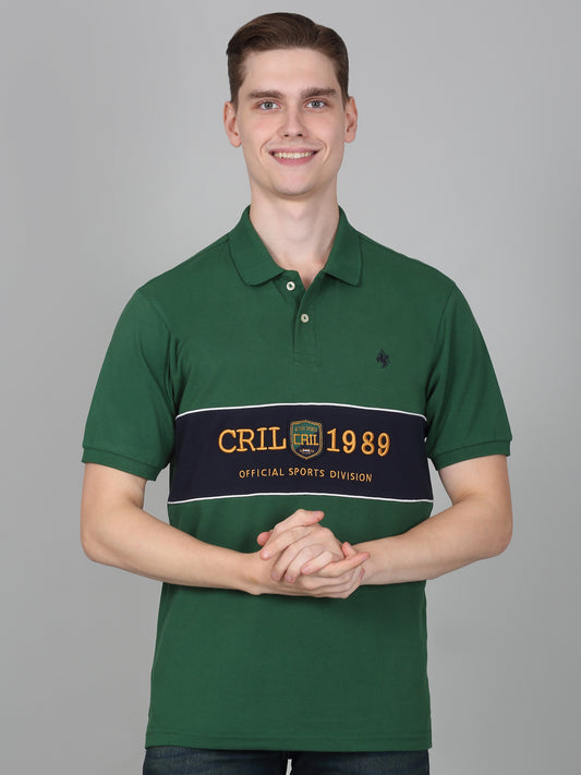 T-Shirt for Men | Breathable & Soft with Color Fastness Regular Fit Polo Neck Poly Cotton Fabric Self Design Pattern