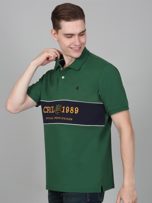 T-Shirt for Men | Breathable & Soft with Color Fastness Regular Fit Polo Neck Poly Cotton Fabric Self Design Pattern