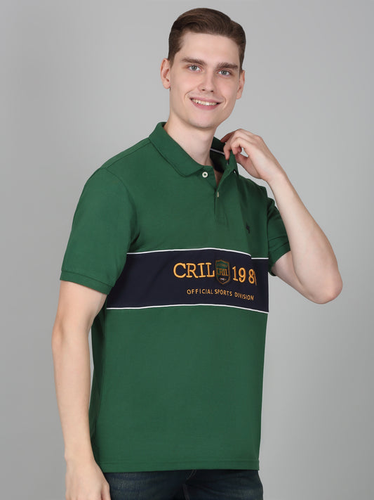 T-Shirt for Men | Breathable & Soft with Color Fastness Regular Fit Polo Neck Poly Cotton Fabric Self Design Pattern