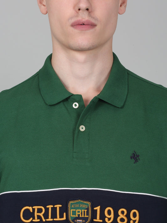 T-Shirt for Men | Breathable & Soft with Color Fastness Regular Fit Polo Neck Poly Cotton Fabric Self Design Pattern