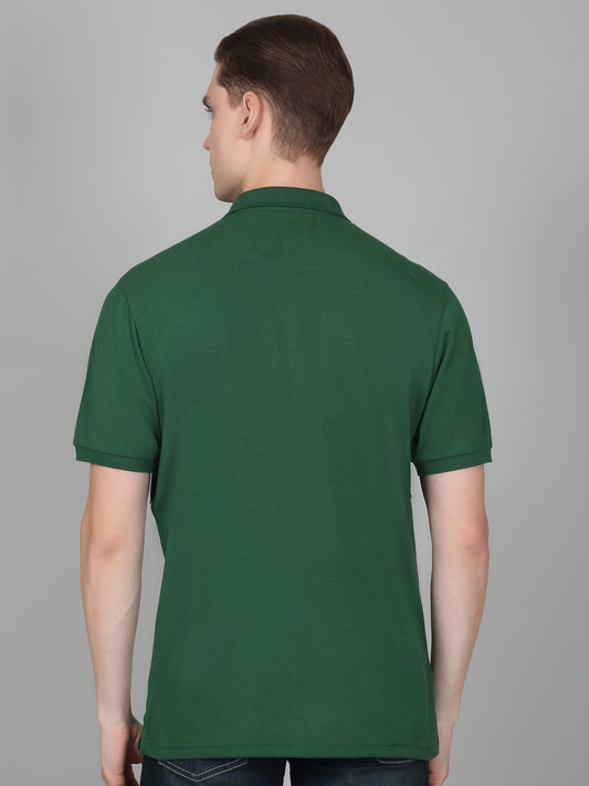 T-Shirt for Men | Breathable & Soft with Color Fastness Regular Fit Polo Neck Poly Cotton Fabric Self Design Pattern