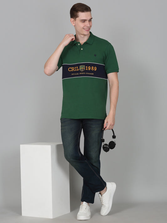 T-Shirt for Men | Breathable & Soft with Color Fastness Regular Fit Polo Neck Poly Cotton Fabric Self Design Pattern