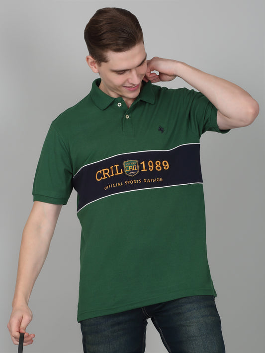 T-Shirt for Men | Breathable & Soft with Color Fastness Regular Fit Polo Neck Poly Cotton Fabric Self Design Pattern