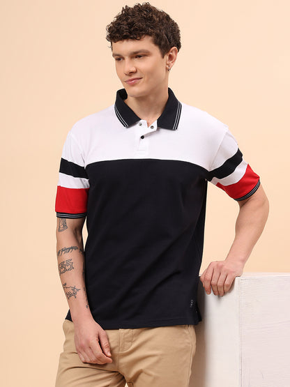 T-Shirt for Men | Breathable & Soft with Color Fastness Regular Fit Polo Neck Poly Cotton Fabric Colour Block Pattern