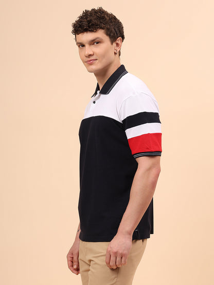 T-Shirt for Men | Breathable & Soft with Color Fastness Regular Fit Polo Neck Poly Cotton Fabric Colour Block Pattern
