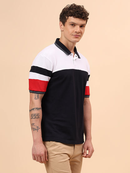 T-Shirt for Men | Breathable & Soft with Color Fastness Regular Fit Polo Neck Poly Cotton Fabric Colour Block Pattern