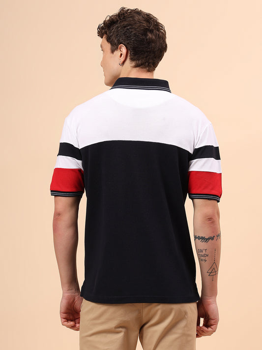 T-Shirt for Men | Breathable & Soft with Color Fastness Regular Fit Polo Neck Poly Cotton Fabric Colour Block Pattern