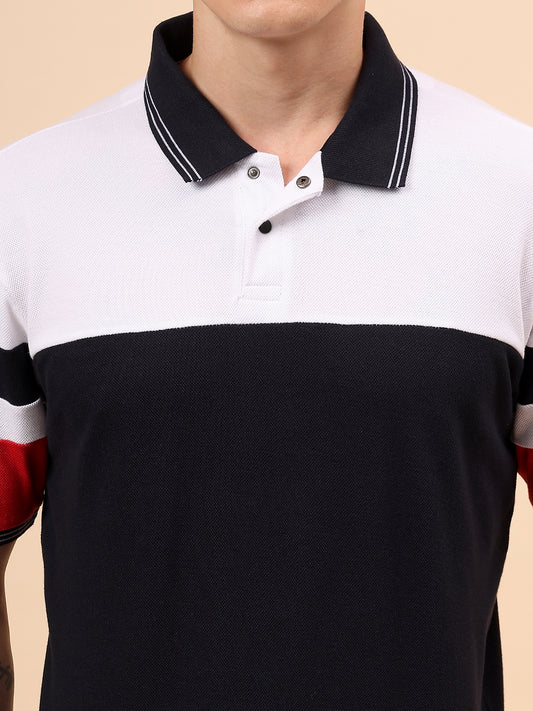 T-Shirt for Men | Breathable & Soft with Color Fastness Regular Fit Polo Neck Poly Cotton Fabric Colour Block Pattern