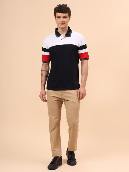 T-Shirt for Men | Breathable & Soft with Color Fastness Regular Fit Polo Neck Poly Cotton Fabric Colour Block Pattern