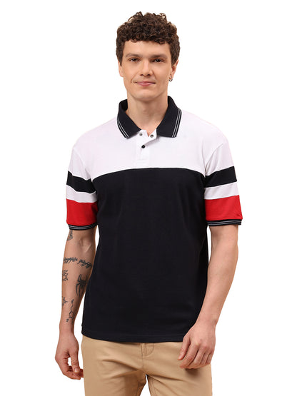 T-Shirt for Men | Breathable & Soft with Color Fastness Regular Fit Polo Neck Poly Cotton Fabric Colour Block Pattern