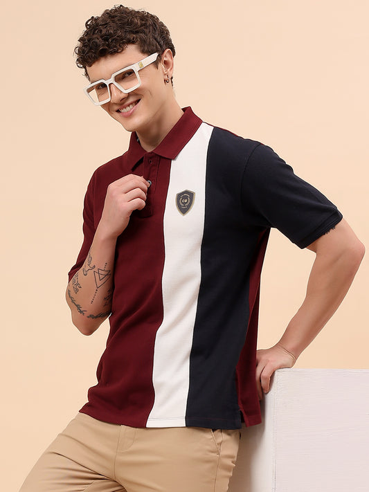 T-Shirt for Men | Breathable & Soft with Color Fastness Regular Fit Polo Neck Poly Cotton Fabric Colour Block Pattern